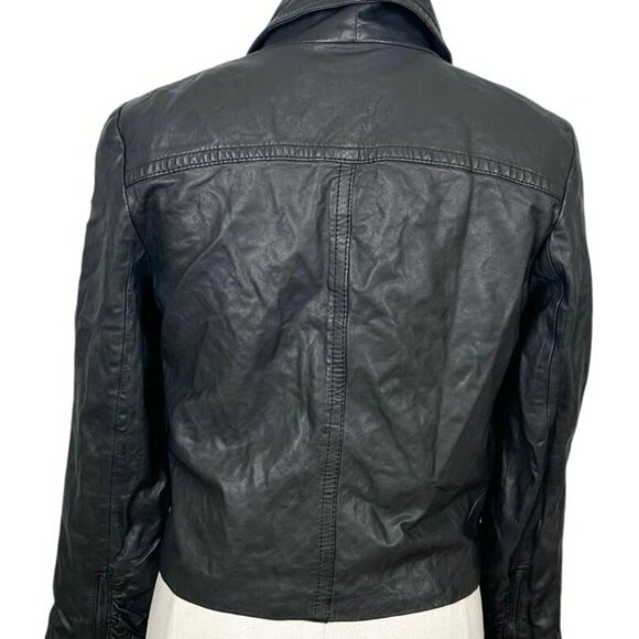 Alice + Olivia Vintage Lamb Leather Zip Up Moto Jacket - Picture 2 of 11